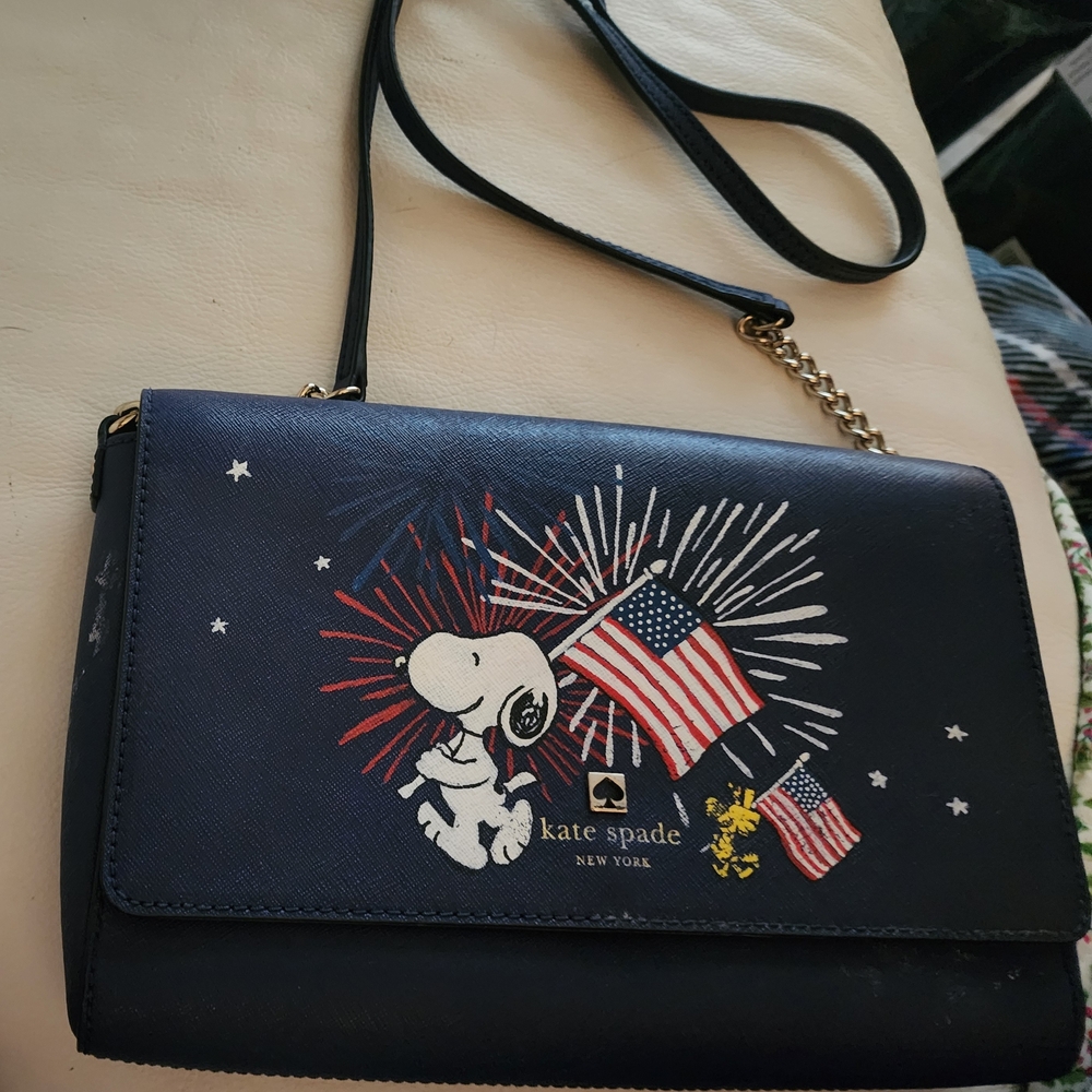 Kate Spade Dark Blue Crossbody Bag with Snoopy and Flag Design